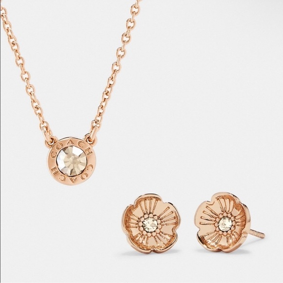 NWT Coach | Open Circle Necklace and Tea Rose Stud Set - Picture 2 of 10